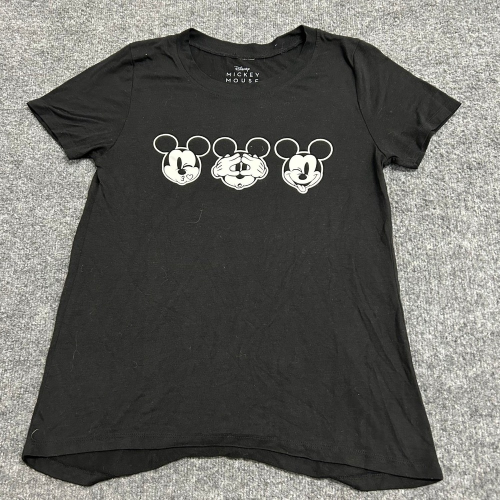 Disney T-Shirt Womens Size L Black Viscose Blend Mickey Mouse Graphic Tee